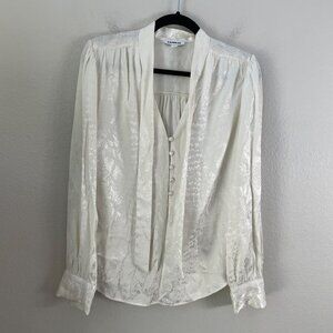 Express Womens Medium Ivory Tie Neck Blouse Long Sleeve Button Front Shirt